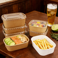 Produit très vendu, bols à salade jetables en papier pour emporter, contenants alimentaires en papier, bol rectangulaire avec couvercles