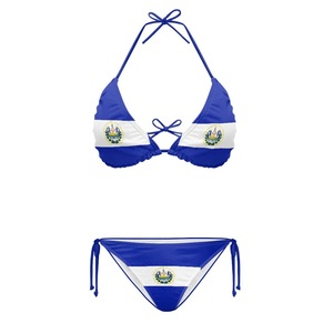 Ensemble de bikini à imprimé drapeau haïtien polynésien <span class=keywords><strong>avec</strong></span> col halter, liens latéraux ajustables, rembourré, triangle, maillot de bain 2 pièces pour femmes - Product Image 2
