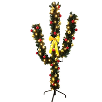 Sapin de Noël cactus debout de 180cm avec éclairage LED blanc chaud Décor d'ornement de vacances festif