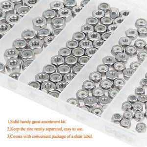 Tuercas hexagonales con inserto de nailon, acero inoxidable 304, antidesprendimiento, completamente roscadas, juego de 126 piezas, GBT 6187.1-2016, grado B, nivel 6.8 - Product Image 2