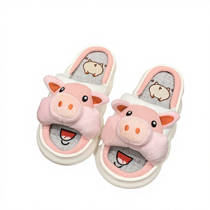 Cute Little Pig Linen for Sporty Cartoon Pattern Thick Plastic Sole Cotton Lining Foot <b>Massage</b> Home Floor <b>Shoes</b> - Product Image 4