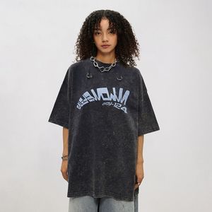 इंद्रधनुष में लोहे की अंगूठी सजावट ग्रीष्मकालीन रेट्रो स्ट्रीटवियर पुरुषों की महिलाओं की छोटी आस्तीन टी-शर्ट सभी के लिए धुली हुई मुद्रित ढीली - Product Image 3