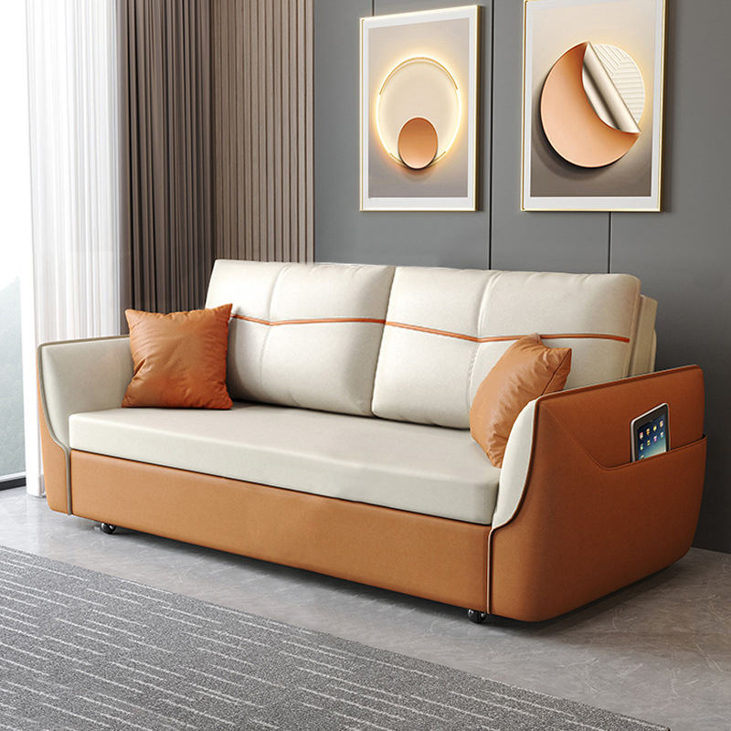 Save Space Multi-purpose Leather Folding Sleeper Sofa Bed Living Room Metal  Frame Sofa Bed with Speakers and USB Charging