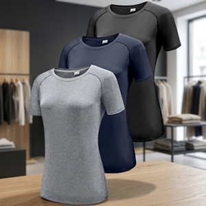 Camiseta de manga corta con cuello redondo para mujer, de color liso, transpirable, elástica, talla regular - Product Image 2