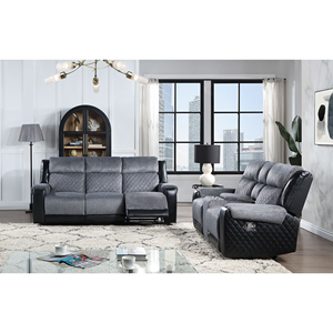 Grey/<b>Black</b> Modern Reclining <b>Sofa</b> and Loveseat Set with Wood Legs Fabric Upholstery Modular Design Eco-Friendly Features - Product Image 1