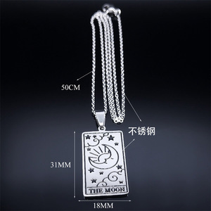 Cartas de Tarot Geométricas Significativas Luna Sol Signo Collares Acero Inoxidable Suerte Amuleto Arcanos Mayores Collar Esoterismo Joyería - Product Image 6