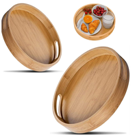 Plateau de service rond en bambou poli, moderne, durable et de qualité supérieure, avec poignées, écologique, pour la maison, la cuisine et les réceptions