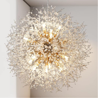 Lustre en cristal LED doré JACKSUN, grand modèle, pissenlit, 16 lumières, luminaire suspendu en forme de feux d'artifice pour couloir, salon, chambre à coucher