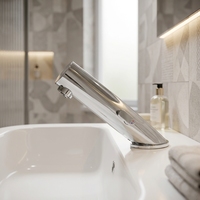 Robinet de lavabo moderne monotrou chromé à capteur automatique chaud/froid pour cuisine et salle de bain