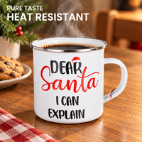 Mug à café en émail pour les fêtes de Noël, bord en acier inoxydable, sans BPA, résistant à la chaleur, cadeaux de fête, cadeaux du Père Noël secret, boîte cadeau