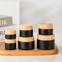 Emballage cosmétique 5g 10g 15g 20g 30g 50g 100g, pot en verre noir mat pour crème cosmétique avec couvercle à vis en aluminium noir et bambou