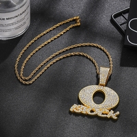 Collier pour homme avec pendentif lettre OBLOCK entièrement serti de zircone cubique (CZ) et chaîne maille cubaine, style bling, tendance et personnalisé