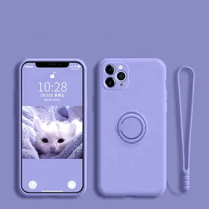 Titular do Anel de luxo de Proteção Da Câmera Caso com Alça de Silicone Líquido Para iPhone 12 Pro 12 Mini 12 Pro Max 11 pro 11 xs max xr,