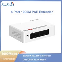 30W Masuk 24W Keluar Repeater PoE Dalam Ruangan Vlan & Extend, 4 Port Gigabit PoE Extender 1 Masuk 3 Keluar-IEEE 802.3af/at
