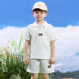 Nuovo Completo Estivo per Bambini in Tessuto Oxford Stampato - Top a Maniche Corte Bianco e Pantaloncini, Set Casual 2 Pezzi - Product Image 3