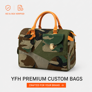 <span class=keywords><strong>Sac</strong></span> à main camouflage personnalisé pour femme avec logo, en toile et garniture en <span class=keywords><strong>cuir</strong></span> PU, <span class=keywords><strong>sac</strong></span> fourre-tout Boston à poignée supérieure, OEM - Product Image 1