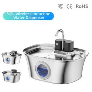 Fontaine à eau pour <span class=keywords><strong>chat</strong></span> en acier inoxydable OEM 108oz/3.2L, batterie 4200mah, 3 modes, fontaine à eau automatique sans fil pour animaux de compagnie, double sortie - Product Image 1
