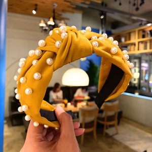 Ancho de moda borde mujeres accesorios para el cabello diadema tela Cruz giro diadema de perlas - Product Image 3