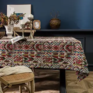 Toalha de mesa retrô vintage com estampa personalizada de algodão e linho retangular quadrada de poliéster floral para jantar de cozinha doméstica