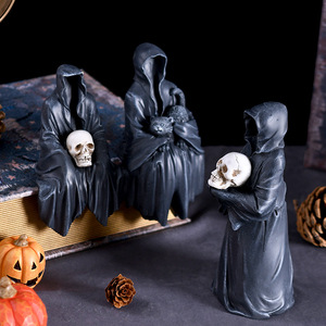 Halloween Black Robe Ornament Resin Ghost Figure Indoor Decoration for Home Desktop Car Halloween Decor - Product Image 2