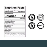 Gummies aux champignons fonctionnels personnalisés OEM |   Complexe de 7 champignons + Ashwagandha |   Végétalien, sans gluten, sans OGM |   Sachet de 80 Gummies