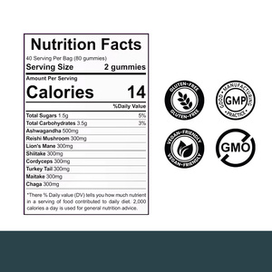 Gomitas de hongos funcionales OEM personalizadas |   Complejo de 7 Hongos + Ashwagandha |   Vegano, Sin Gluten, Sin OMG |   Bolsa de 80 Gomitas - Product Image 3