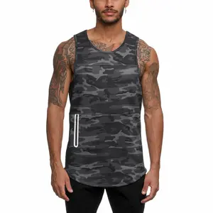 Wholesale Custom Logo Size and Color OEM Men Gym Vest Sport Singlets with Pocket Mens Tank Top