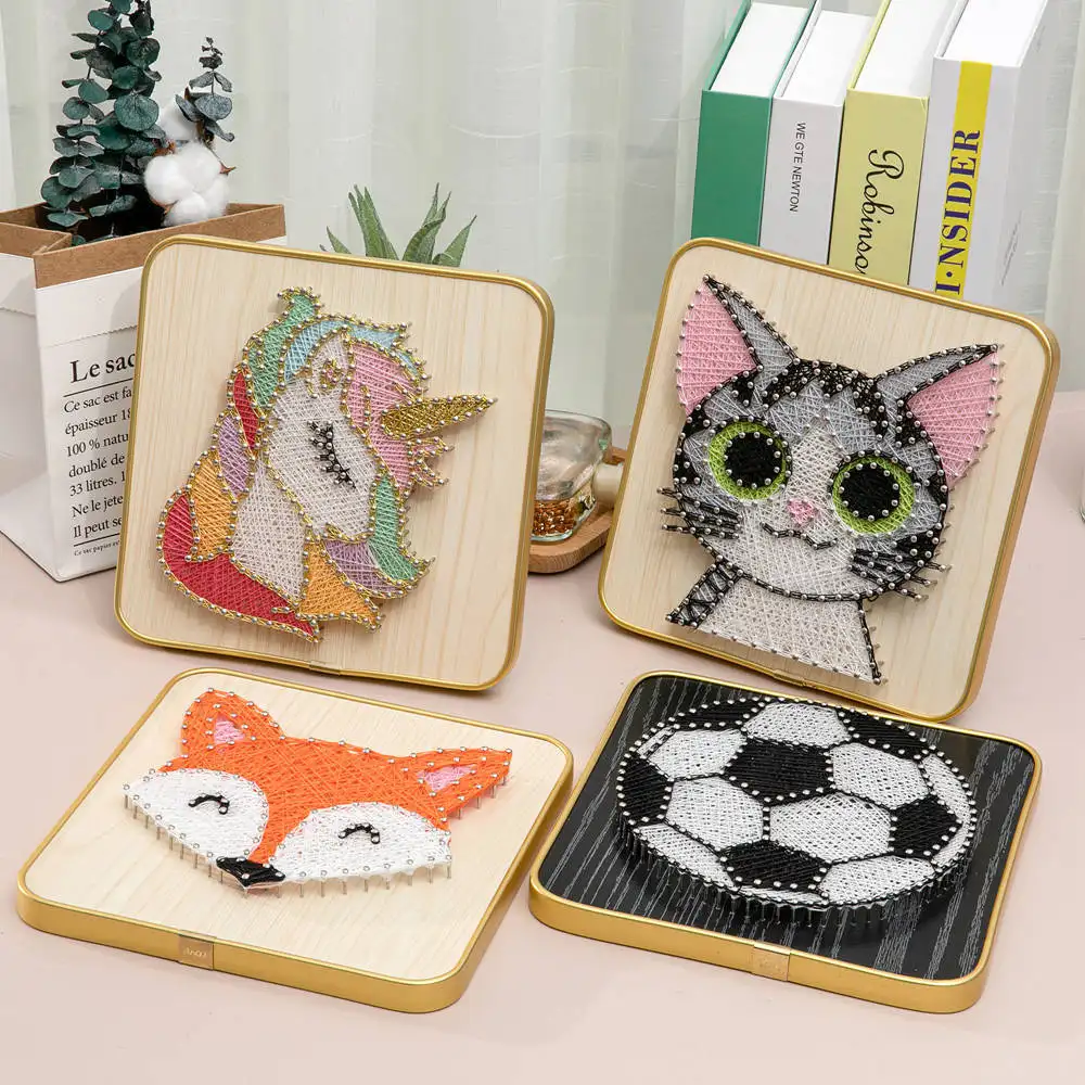 Creative Home Tabletop Decor Kids Funny DIY Cute Animals String Art Craft Kits Painting