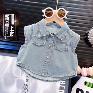 Girls Suit Skirt Summer New Denim Sleeveless <b>Top</b> Plus Mesh Skirt Two-piece Suit - Product Image 2