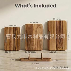 ชุดเขียงไม้เนื้อแข็งทรงสี่เหลี่ยมพร้อมที่จับและฐานสำหรับเตรียมอาหาร - Product Image 5
