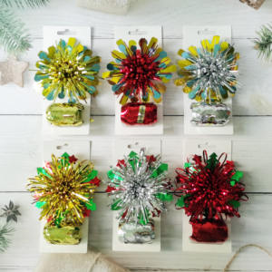 Cinta y lazo de Navidad de plástico PET Floral hecho a mano, lazo de estrella de nuevo estilo con hojas <span class=keywords><strong>para</strong></span> lazos de regalo <span class=keywords><strong>para</strong></span> regalos de vacaciones - Product Image 1