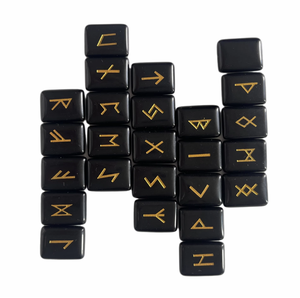 Fabricante chino de conjuntos de runas de piedras preciosas grabadas en jade natural negro obsidiana para sanación. - Product Image 1