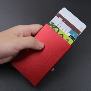 Cüzdan kredi kart tutucu Metal RFID engelleme Pop Up kart kart tutucu ince kadın Minimalist alüminyum akıllı cüzdan