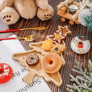 Bamboo Christmas Tree <b>Snack</b> Plate Natural Wood Color Appetizer <b>Tray</b> For Party Serving - Product Image 1