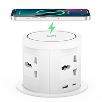 Enchufe de escritorio retráctil con orificio de 120 mm, cargador inalámbrico de 15 W, USB-C PD de 20 W y 4 tomas de corriente ocultas
