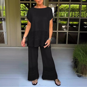 เซ็ตกางเกงขาสั้นสองชิ้นสีพื้นลำลองของผู้หญิงเอวยางยืดหลวมมีรูระบายเป็นมิตรต่อสิ่งแวดล้อมทำจากโพลีเอสเตอร์ระบายอากาศได้ดีฤดูร้อน - Product Image 5