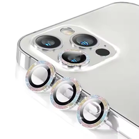 Protecteur d'objectif d'appareil photo diamant Film de verre Anneau métallique Étui de protection d'écran en verre trempé pour Iphone Série 14 pro 13 pro 11 max