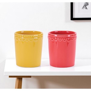 Set di due vasi da fiori e fioriere rettangolari in ceramica rosa e gialla di HMS - Product Image 6