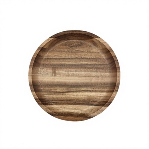 Plateau de service décoratif de camping en bois d'acacia écologique rond de 8 pouces - Product Image 1