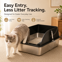 Bac à litière pour chat en acier inoxydable OEM, grand modèle 20L, à ouverture supérieure, écologique, antiadhésif, facile à nettoyer, avec tapis de protection à bords hauts pour chats d'intérieur