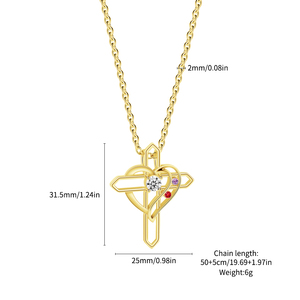 Collar con Cruz de Corazón de Amor Personalizado, Piedra de Nacimiento, Joyería de Fe Familiar, Cumpleaños, Día DE LA Madre, 1, 2, 3, 4, 5 y 6, para Mujer y <span class=keywords><strong>Abuela</strong></span> - Product Image 6