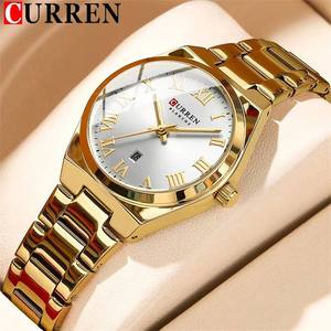 Montres à quartz CURREN 9095, élégantes et tendance, chiffres romains, bracelet en acier inoxydable simple et élégant, montre-bracelet pour femmes et filles - Product Image 1