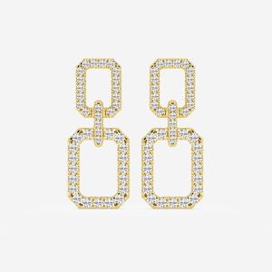 Boucles d'oreilles pendantes rectangulaires doubles avec 2 diamants ronds de laboratoire, bijoux élégants et modernes pour femmes, un accessoire de luxe tendance - Product Image 6
