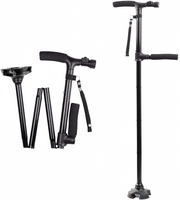 Canne pliante pour personnes âgées avec deux poignées, quatre pieds, en aluminium, avec fonction d'éclairage réglable