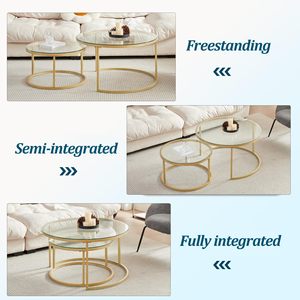 SENYU Ensemble de 2 tables basses rondes avec plateau en verre et structure en laiton, mobilier de salon contemporain, style design moderne - Product Image 6
