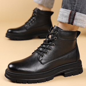 Bottes d'hiver pour hommes en cuir véritable, bout rond, doublure chaude en fourrure, semelle extérieure en caoutchouc, antidérapantes, semelle intermédiaire en EVA - Product Image 3