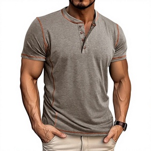 T-shirt Henley da uomo a maniche corte in cotone, modello 2026 estivo, stile vintage, vestibilità ampia e traspirante, per il commercio estero transfrontaliero - Product Image 1