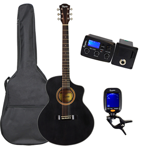 Guitare acoustique électrique de 40 pouces, couleur noire mate, finition en épicéa, avec égaliseur EQ-KLT-17A et accordeur, vente en gros - Product Image 1