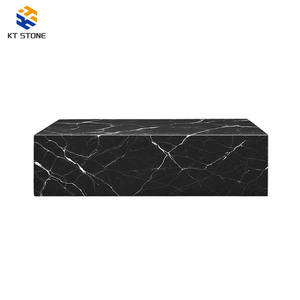 Canapé de salon moderne de luxe Lauren noir et or, table basse cubique en marbre, table basse en marbre blanc naturel - Product Image 2