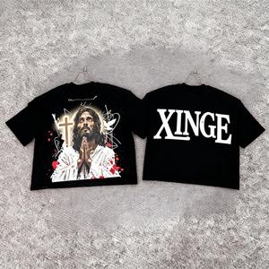 Camiseta Corta Oversize Estampada Gótica Vintage Estilo Urbano Americano 2026, Camiseta Boxy con Hombros Caídos y Estampado Digital Personalizado - Product Image 2